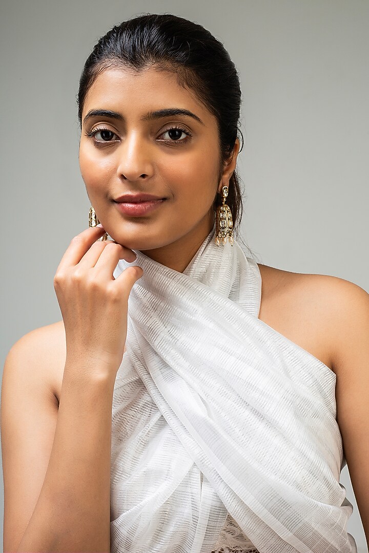 Gold Finish White Kundan Polki Dangler Earrings by Zevar King at Pernia's Pop Up Shop