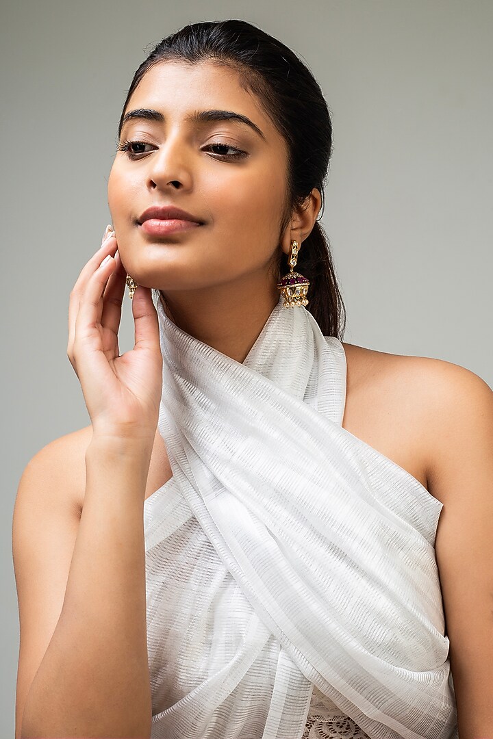 Gold Finish Multi-Colored Kundan Polki Dangler Earrings by Zevar King at Pernia's Pop Up Shop
