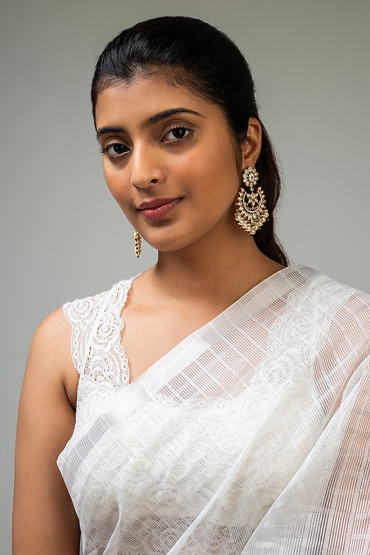 Gold Finish White Kundan Polki Dangler Earrings by Zevar King at Pernia's Pop Up Shop