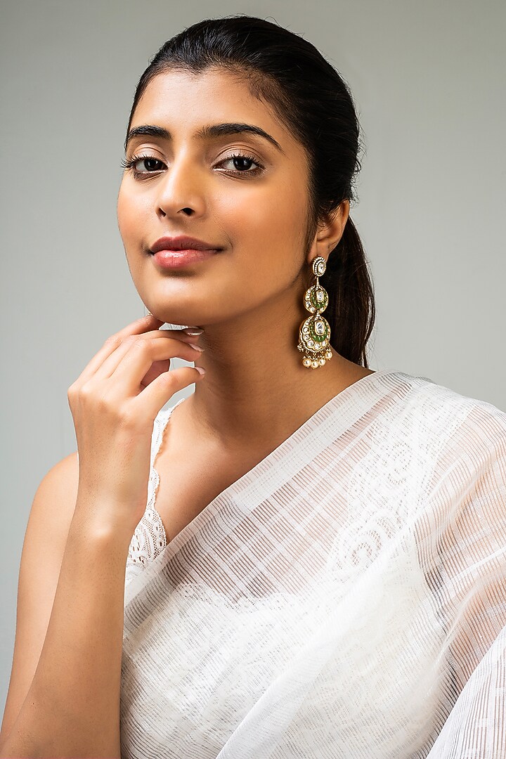 God Finish Mint Green Kundan Polki Dangler Earrings by Zevar King at Pernia's Pop Up Shop