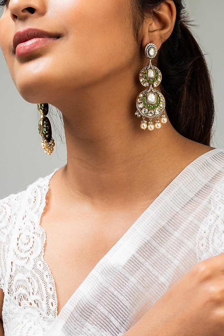 God Finish Mint Green Kundan Polki Dangler Earrings by Zevar King at Pernia's Pop Up Shop