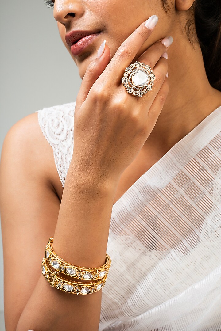God Finish White Kundan Polki Ring by Zevar King at Pernia's Pop Up Shop