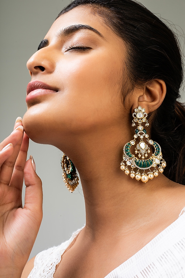God Finish Mint Green Kundan Polki Dangler Earrings by Zevar King at Pernia's Pop Up Shop