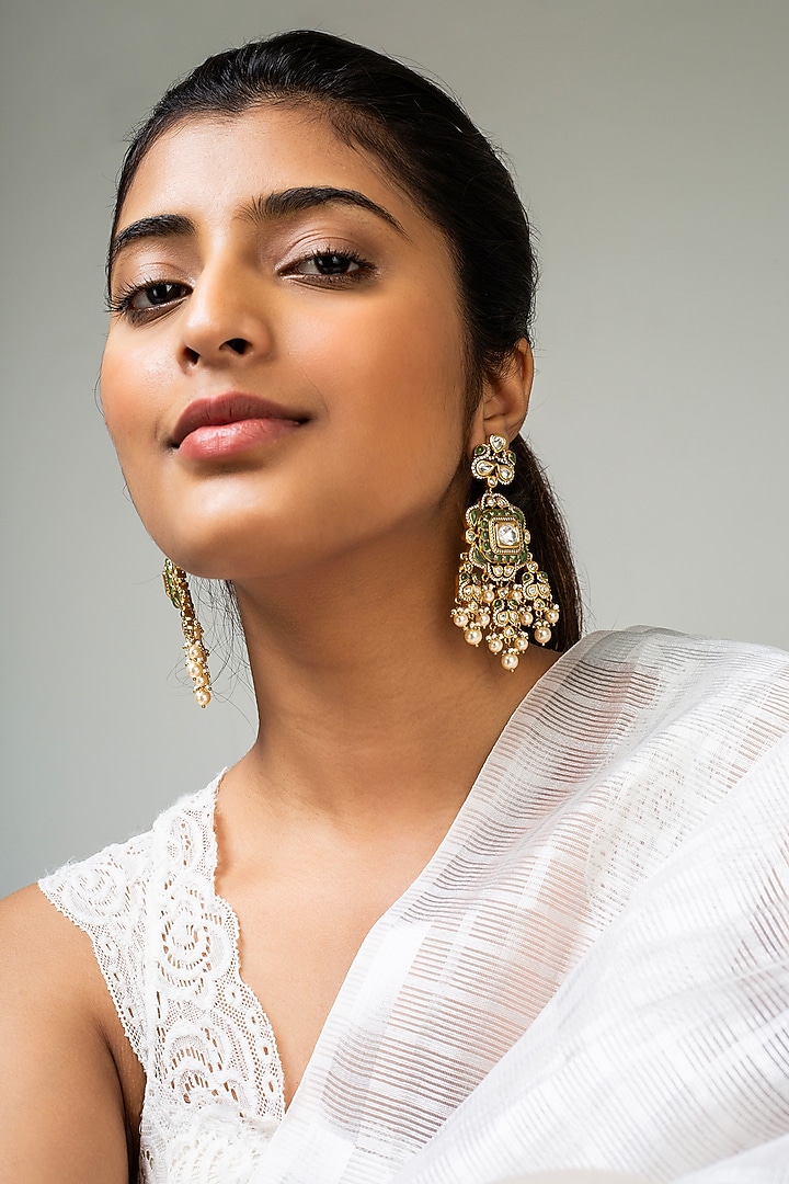 God Finish Green Kundan Polki Dangler Earrings by Zevar King at Pernia's Pop Up Shop