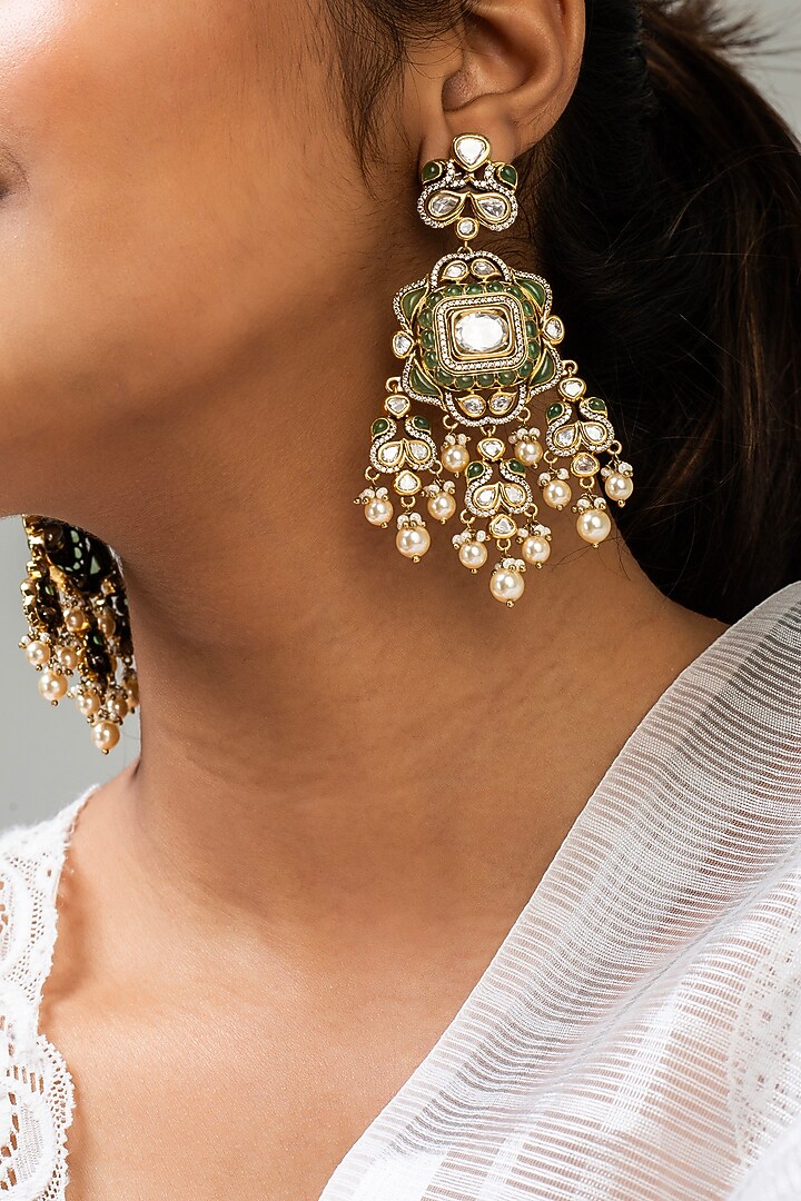 God Finish Green Kundan Polki Dangler Earrings by Zevar King at Pernia's Pop Up Shop
