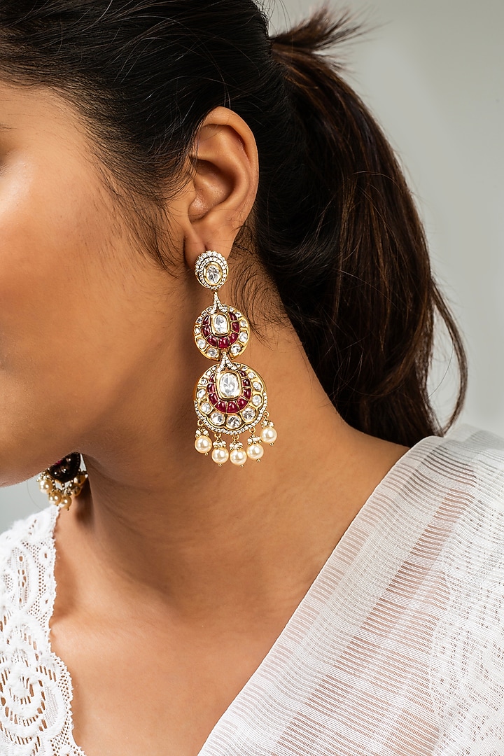 God Finish Red Kundan Polki Dangler Earrings by Zevar King at Pernia's Pop Up Shop