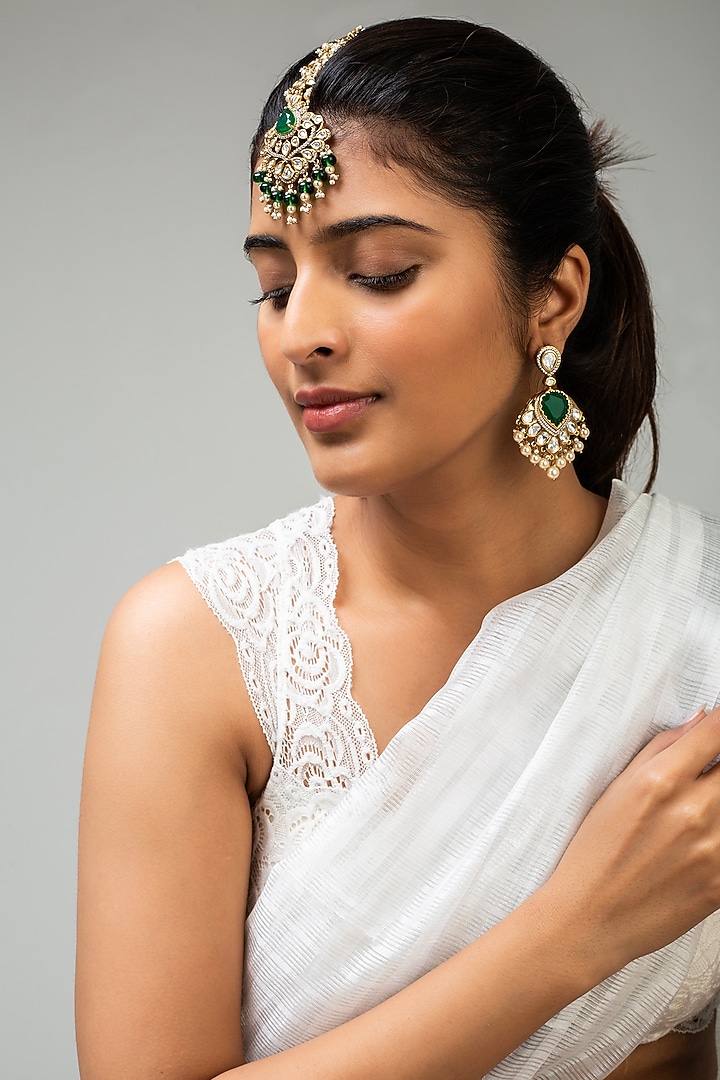 God Finish Green Stone & Kundan Polki Maangtikka by Zevar King at Pernia's Pop Up Shop