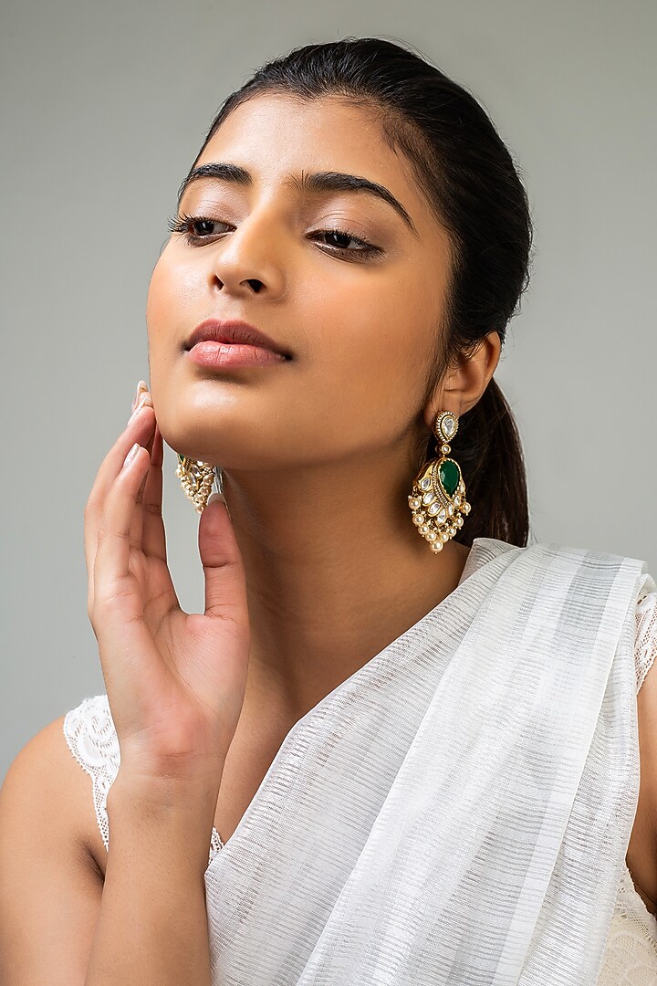 God Finish Green Stone & Kundan Polki Dangler Earrings by Zevar King at Pernia's Pop Up Shop