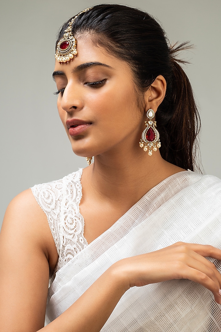 Gold Finish Kundan Polki & Red Stone Maangtikka by Zevar King at Pernia's Pop Up Shop