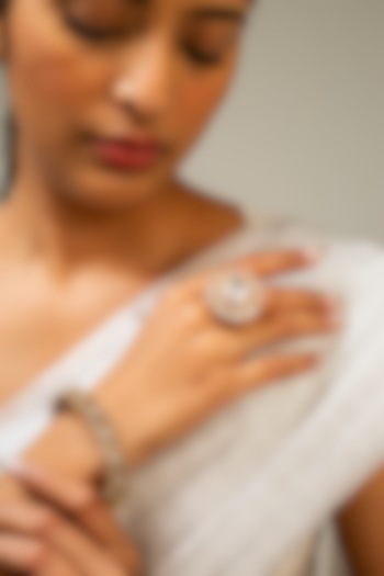 Gold Finish Kundan Polki & White Stone Ring by Zevar King at Pernia's Pop Up Shop