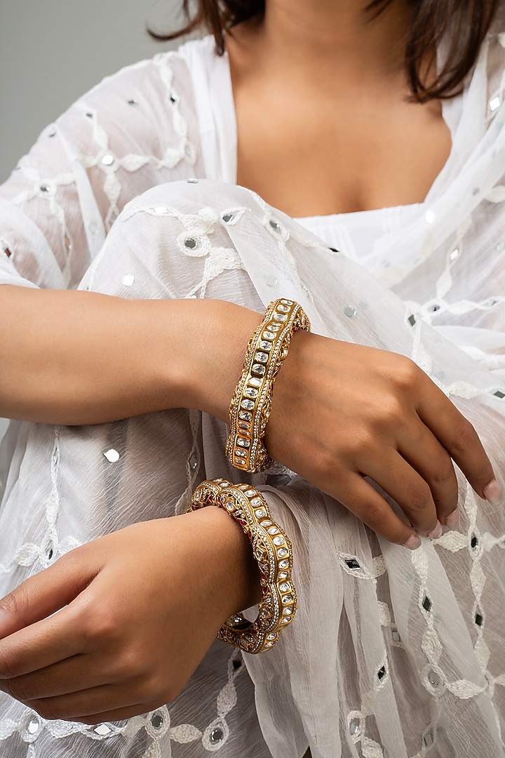 Gold Finish Kundan Polki & Red Stone Kada by Zevar King at Pernia's Pop Up Shop