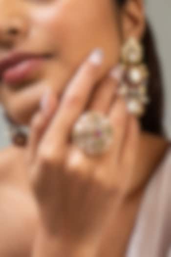 Gold Finish Kundan Polki & Red Stone Ring by Zevar King at Pernia's Pop Up Shop