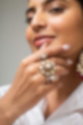 Gold Finish Kundan Polki & Red Stone Ring by Zevar King at Pernia's Pop Up Shop