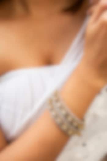 Gold Finish Kundan Polki & White Stone Kadas (Set Of 2) by Zevar King at Pernia's Pop Up Shop