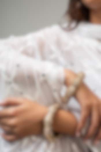 Gold Finish Kundan Polki & Blue Stone Kadas (Set Of 2) by Zevar King at Pernia's Pop Up Shop