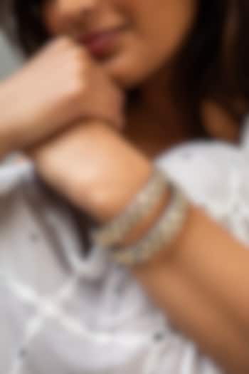 Gold Finish Kundan Polki & White Stone Kadas (Set Of 2) by Zevar King at Pernia's Pop Up Shop