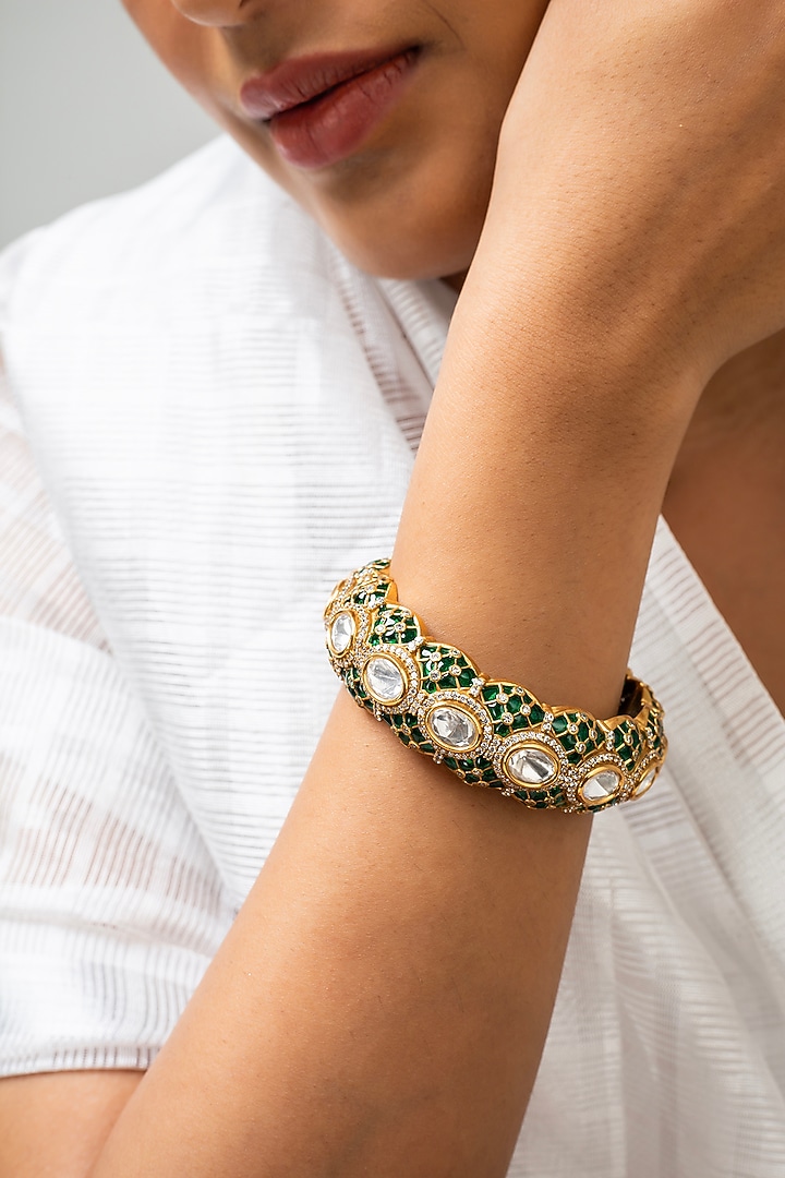 Gold Finish Green Kundan Polki Kada by Zevar King at Pernia's Pop Up Shop