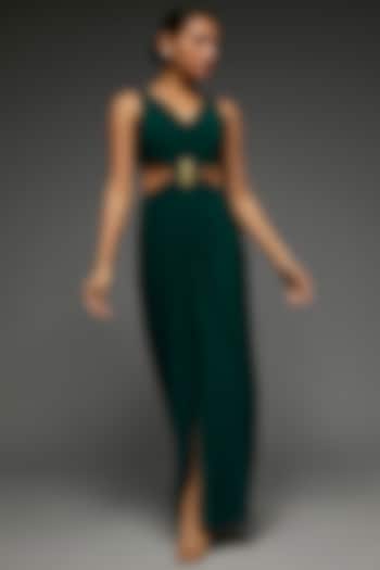 Emerald Green Jersey Draped Gown by Zwaan