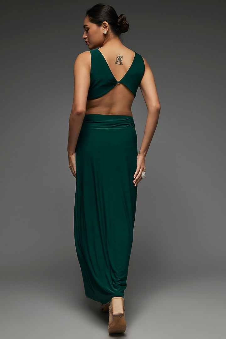 Emerald Green Jersey Draped Party Wear Gown by Zwaan at Pernia's Pop Up Shop