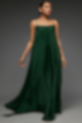 Emerald Green Satin Gown by Zwaan