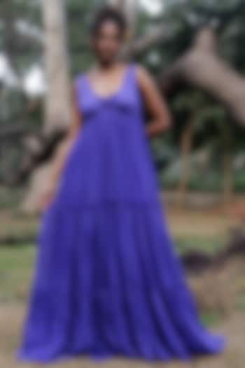 Purple Flat Chiffon Tiered Gown by Zwaan