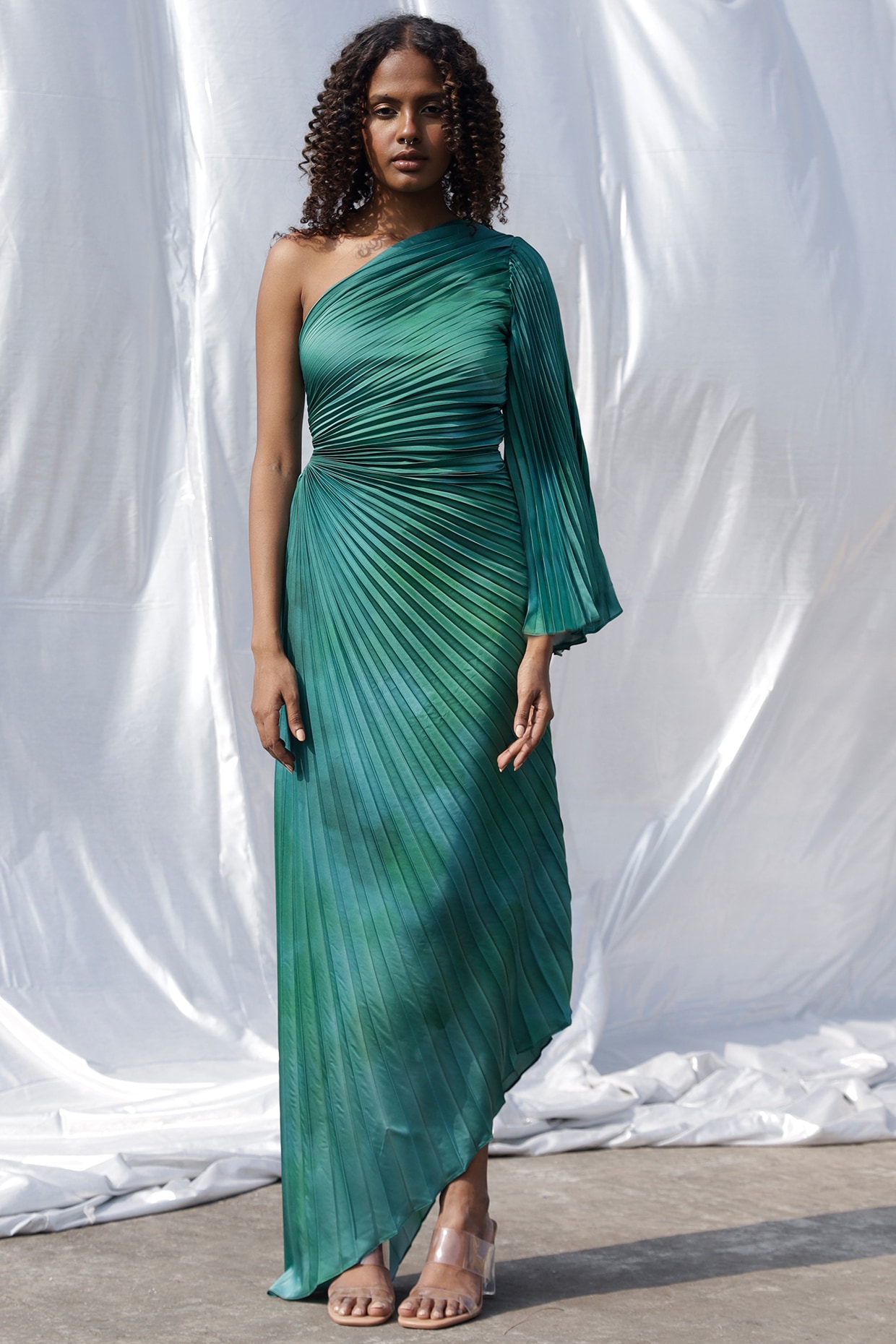 Green Satin Floral Trim Maxi Dress – Gabi Swimwear