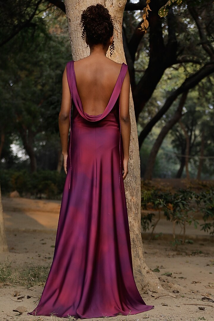 Raspberry Satin Digital Printed Summer Dress by Zwaan at Pernia's Pop Up Shop