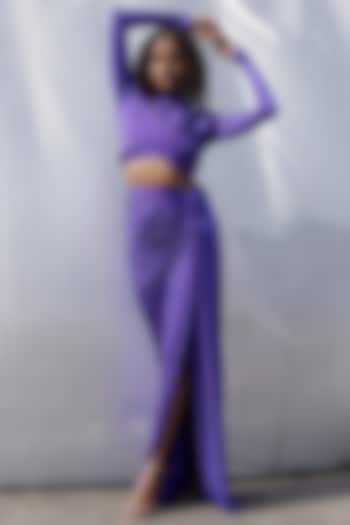 Purple Jersey Gathered Draped Skirt Set by Zwaan