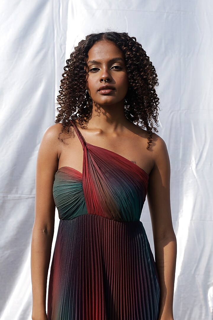 Multi-Colored Poly Chiffon Printed Pleated Vacation Dress by Zwaan at Pernia's Pop Up Shop
