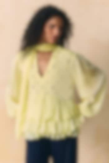 Yellow Tabby Silk Embellished Top by Zwaan at Pernia's Pop Up Shop