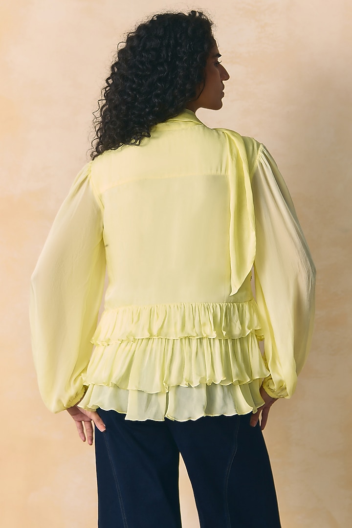 Yellow Tabby Silk Embellished Top by Zwaan at Pernia's Pop Up Shop