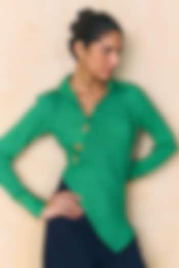 Green Elasticated Cotton Asymmetric Top by Zwaan at Pernia's Pop Up Shop