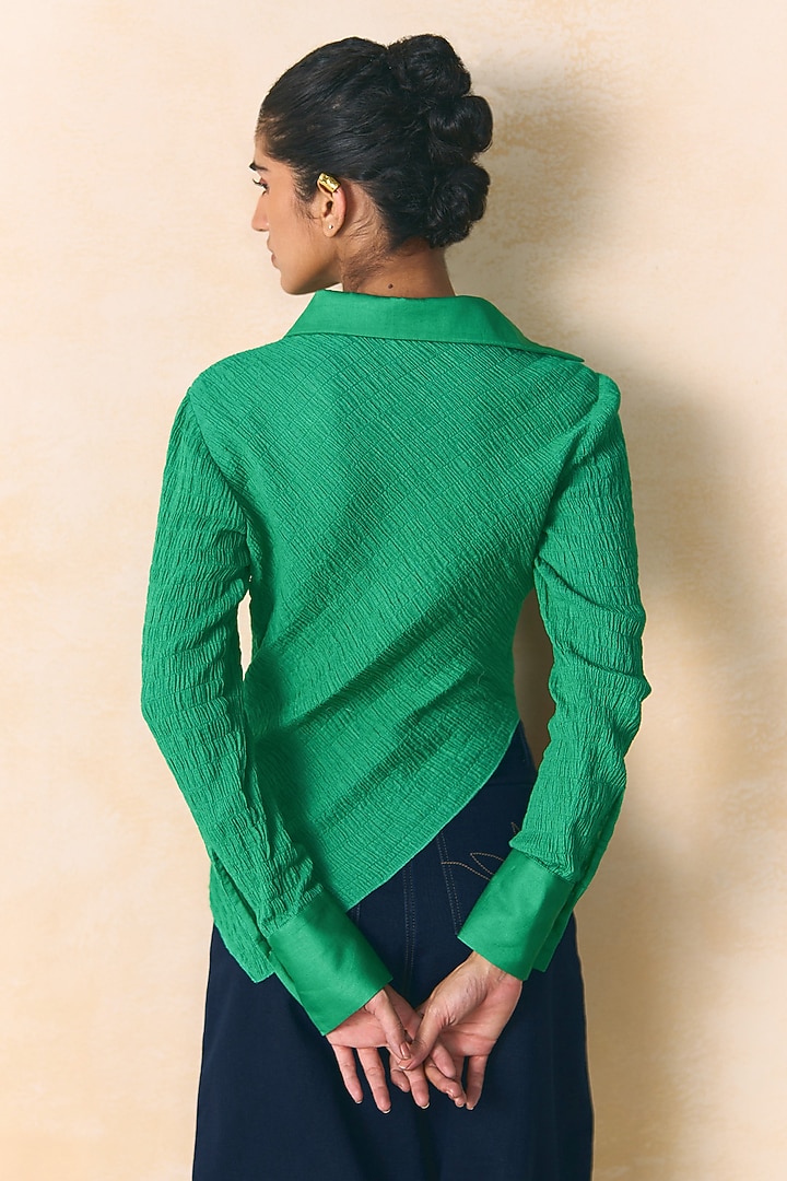 Green Elasticated Cotton Asymmetric Top by Zwaan at Pernia's Pop Up Shop