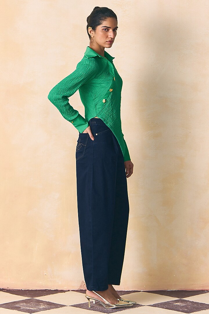 Green Elasticated Cotton Asymmetric Top by Zwaan at Pernia's Pop Up Shop