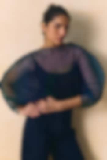Blue & Green Organza Pleated Bodysuit by Zwaan at Pernia's Pop Up Shop