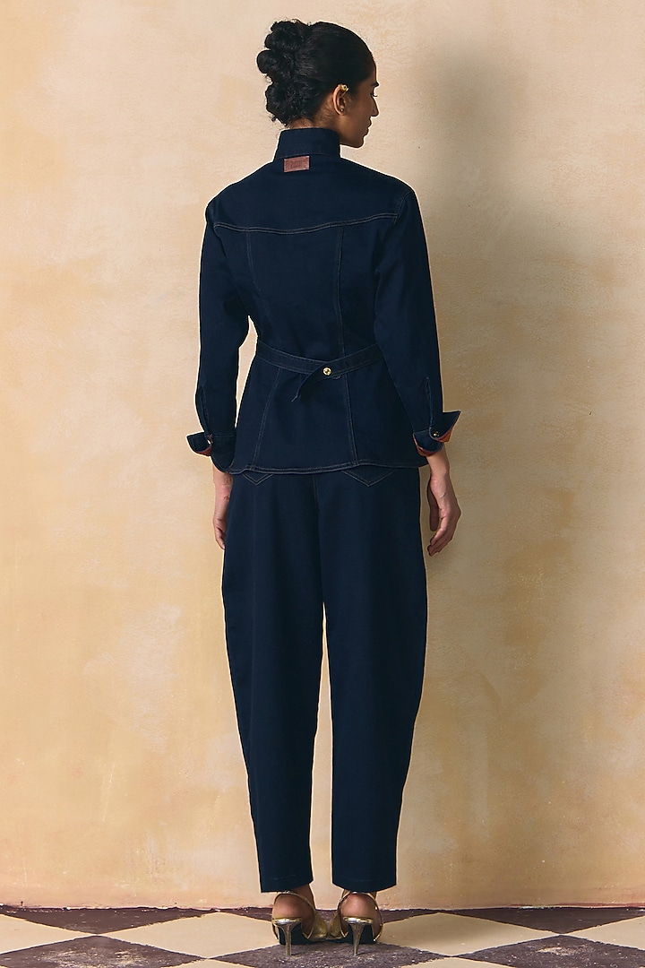 Indigo Elasticated Denim Embroidered Shirt by Zwaan at Pernia's Pop Up Shop