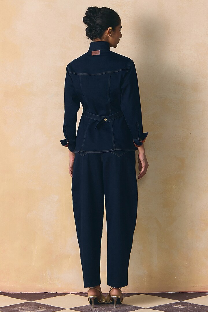 Indigo Elasticated Denim Panelled Jeans by Zwaan at Pernia's Pop Up Shop