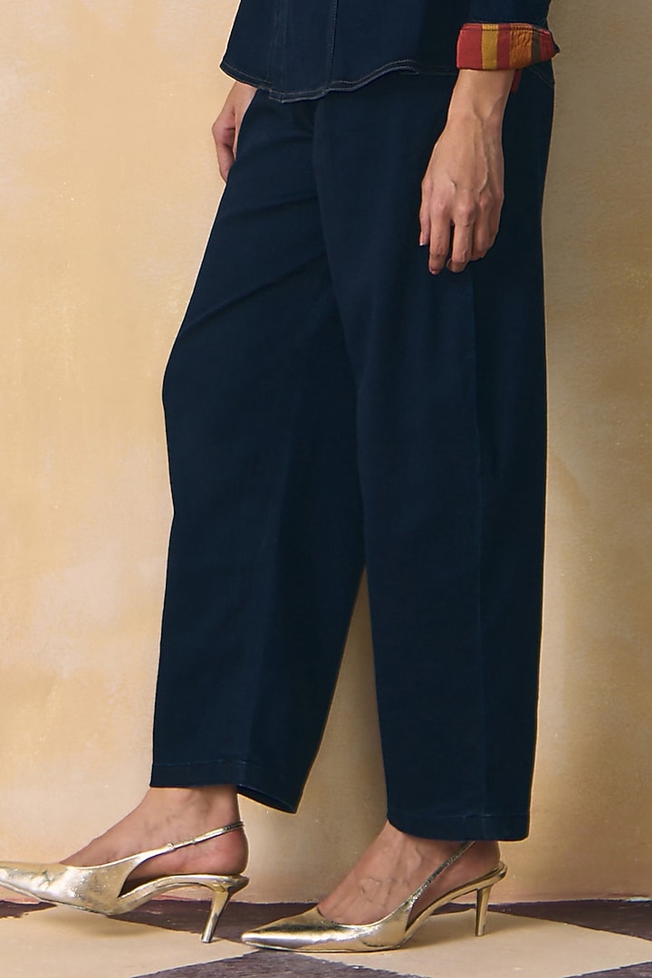 Indigo Elasticated Denim Panelled Jeans by Zwaan at Pernia's Pop Up Shop