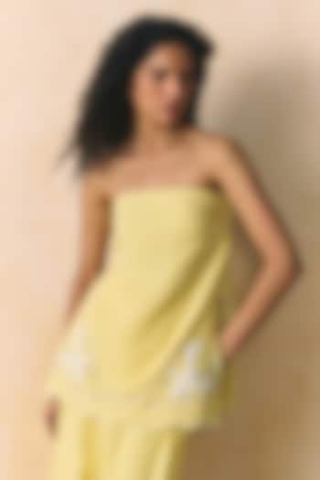 Yellow Viscose Linen Embroidered Tube Top by Zwaan at Pernia's Pop Up Shop