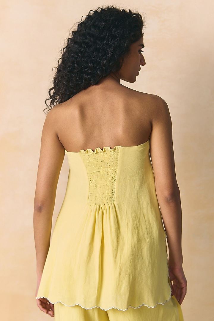 Yellow Viscose Linen Embroidered Tube Top by Zwaan at Pernia's Pop Up Shop