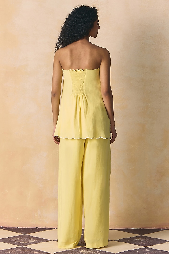 Yellow Viscose Linen Embroidered Tube Top by Zwaan at Pernia's Pop Up Shop