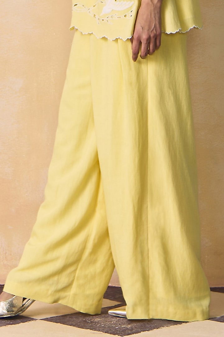Yellow Viscose Linen Straight Pants by Zwaan at Pernia's Pop Up Shop