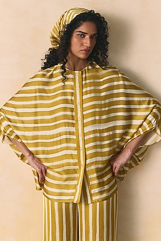 Mustard & Ivory Linen Satin Shirt by Zwaan