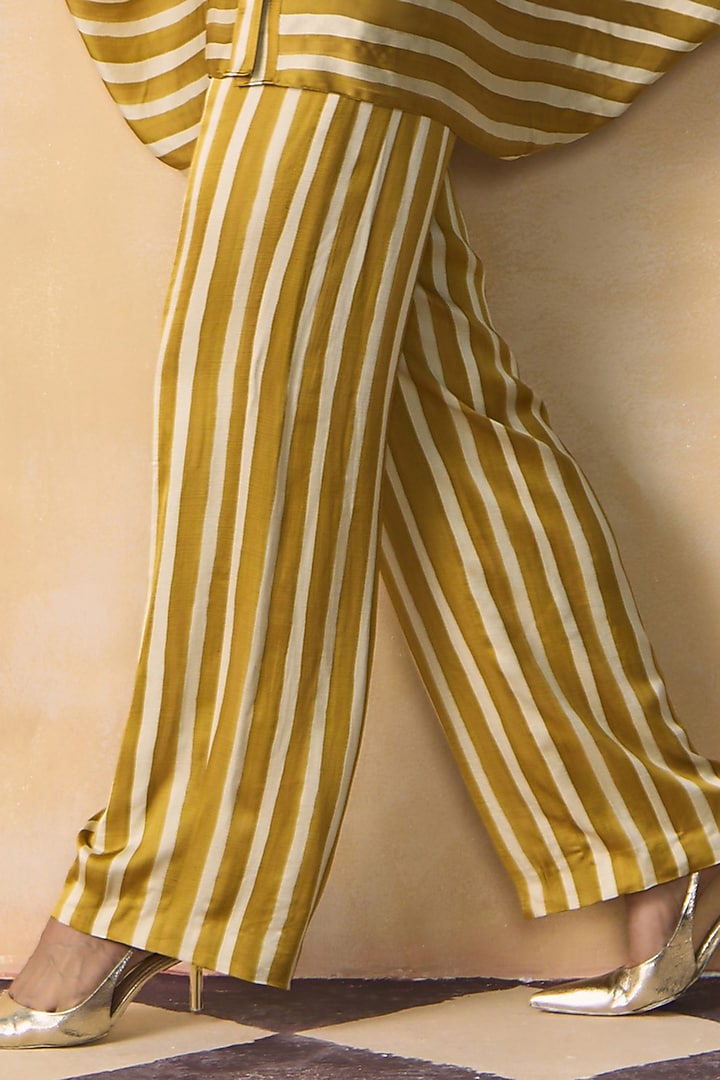 Mustard & Ivory Linen Satin Straight-Fit Pants by Zwaan at Pernia's Pop Up Shop