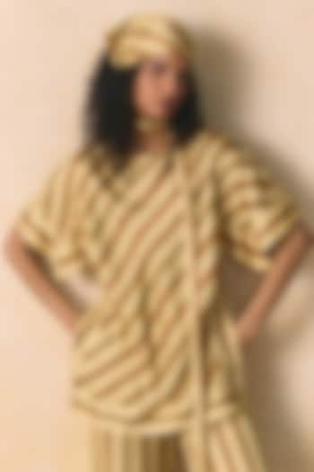 Beige Linen Satin Bias Top by Zwaan at Pernia's Pop Up Shop