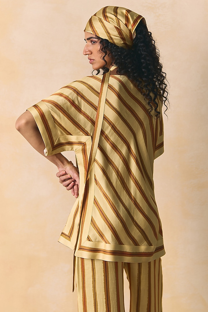 Beige Linen Satin Bias Top by Zwaan at Pernia's Pop Up Shop
