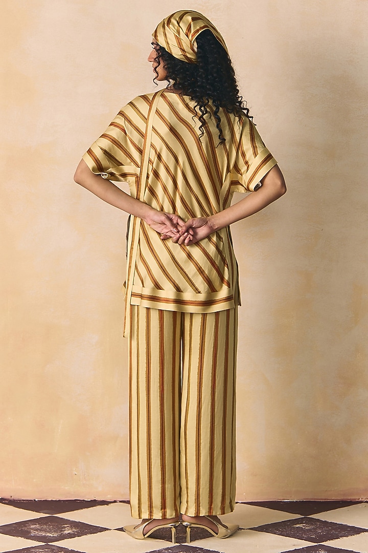 Beige Linen Satin Bias Top by Zwaan at Pernia's Pop Up Shop