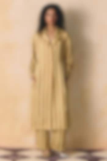 Beige Linen Satin Tunic by Zwaan at Pernia's Pop Up Shop