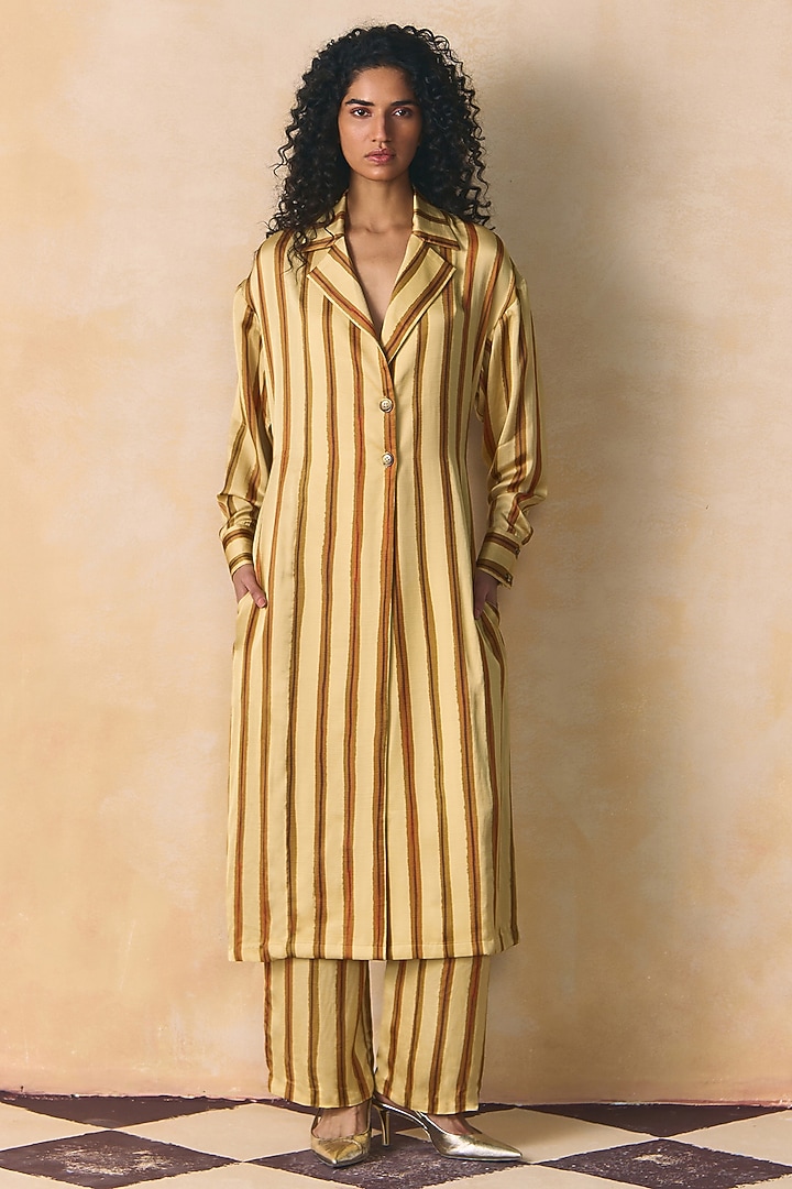 Beige Linen Satin Tunic by Zwaan at Pernia's Pop Up Shop