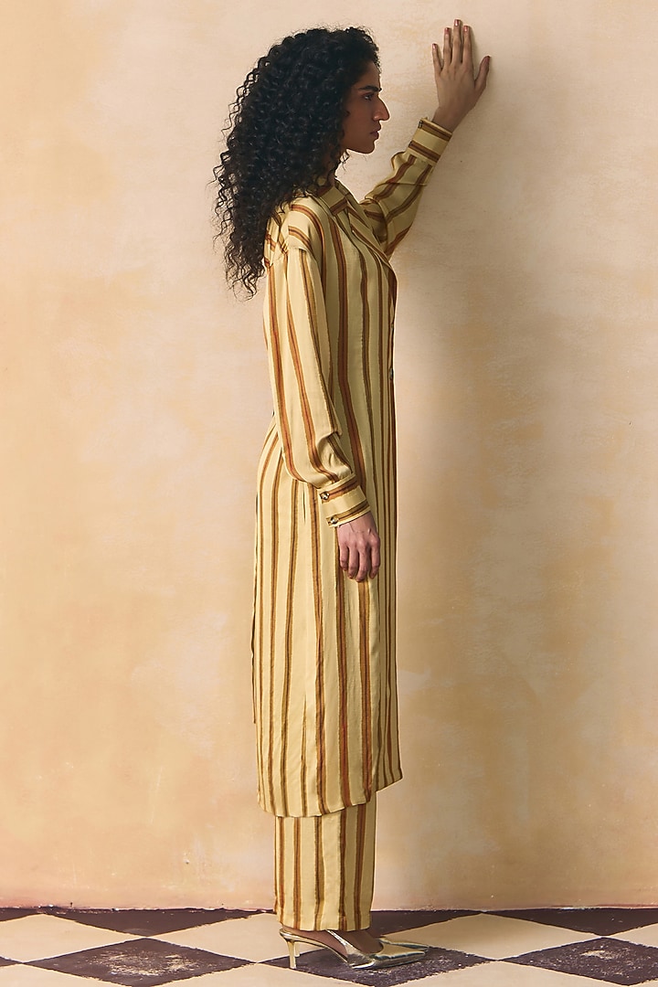 Beige Linen Satin Tunic by Zwaan at Pernia's Pop Up Shop